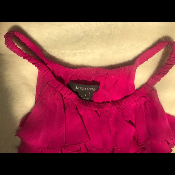 Karen Kane BRAND NEW hot pink, silk, ruffled top - Picture 2 of 5